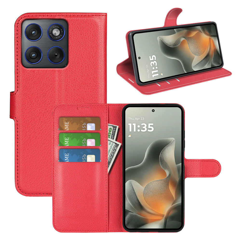 For Motorola Edge 70 5G Case Litchi Texture Shockproof Leather Wallet Phone Cover - Red