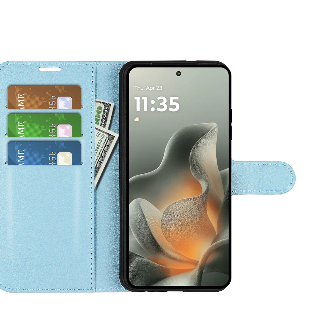 For Motorola Edge 70 5G Case Litchi Texture Shockproof Leather Wallet Phone Cover - Blue