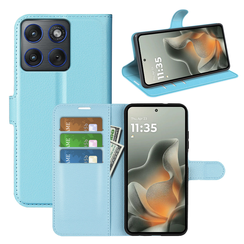 For Motorola Edge 70 5G Case Litchi Texture Shockproof Leather Wallet Phone Cover - Blue
