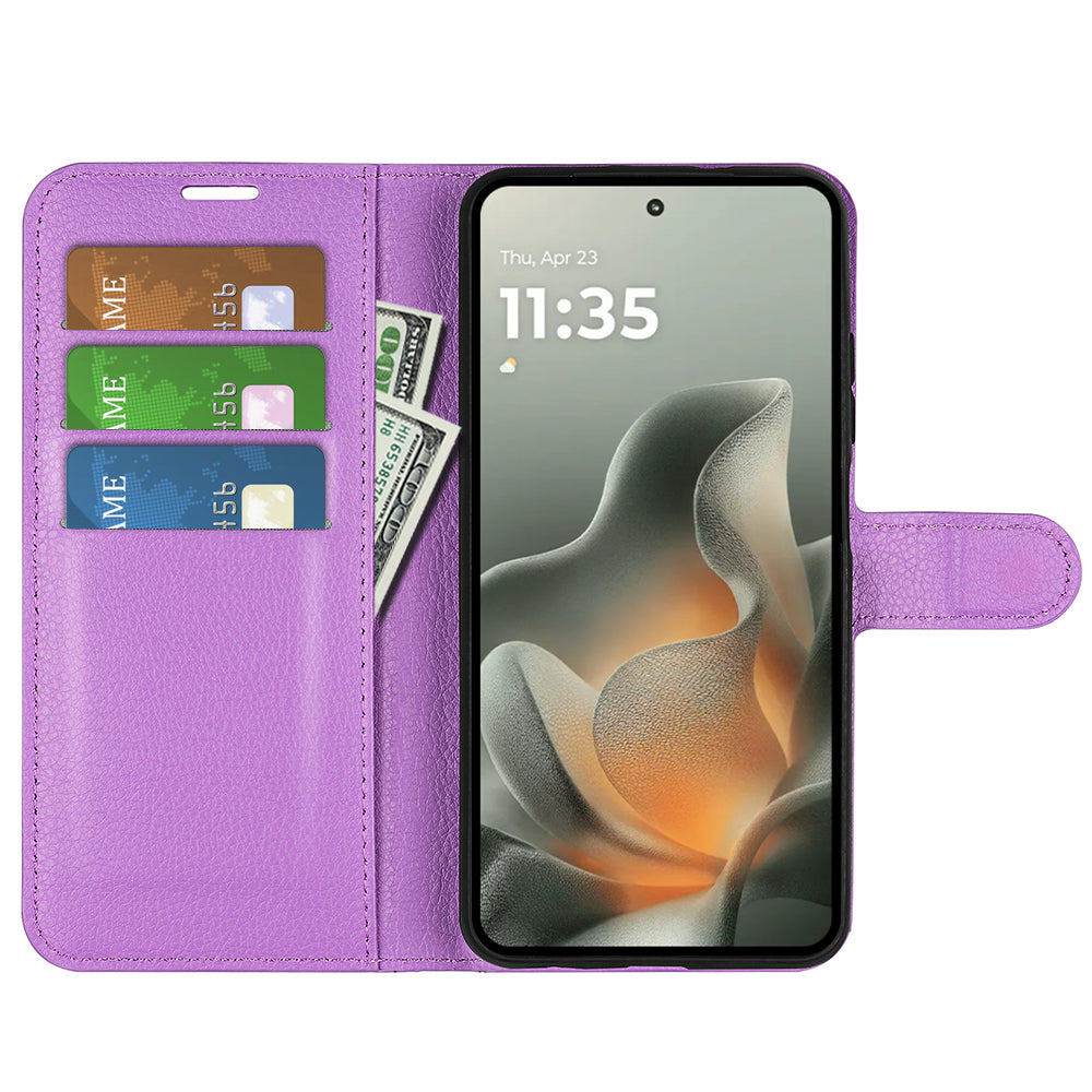 For Motorola Edge 70 5G Case Litchi Texture Shockproof Leather Wallet Phone Cover - Purple
