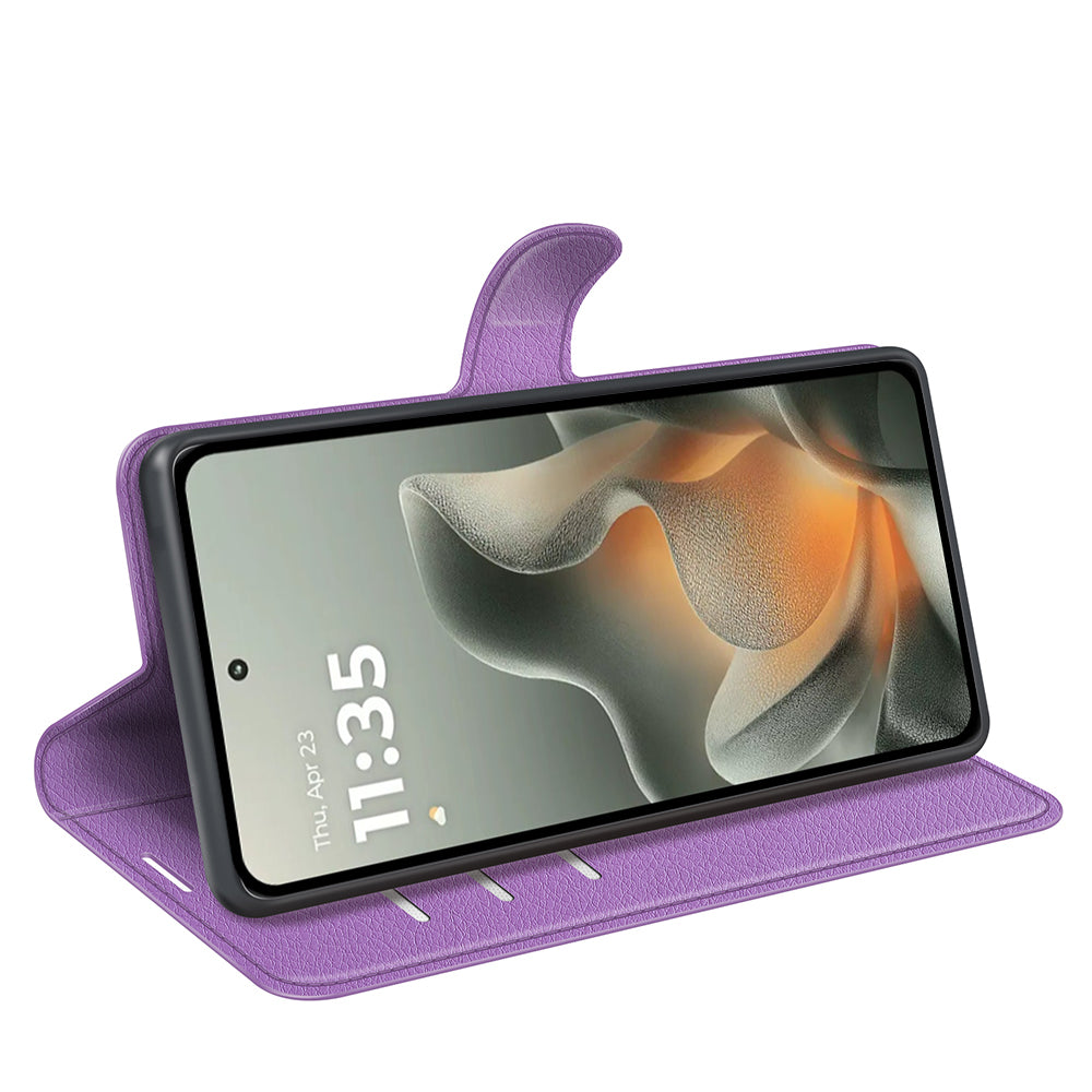 For Motorola Edge 70 5G Case Litchi Texture Shockproof Leather Wallet Phone Cover - Purple