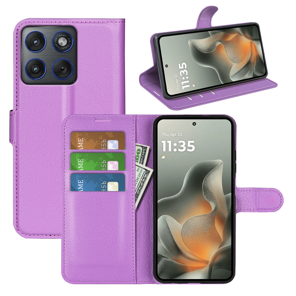 For Motorola Edge 70 5G Case Litchi Texture Shockproof Leather Wallet Phone Cover - Purple