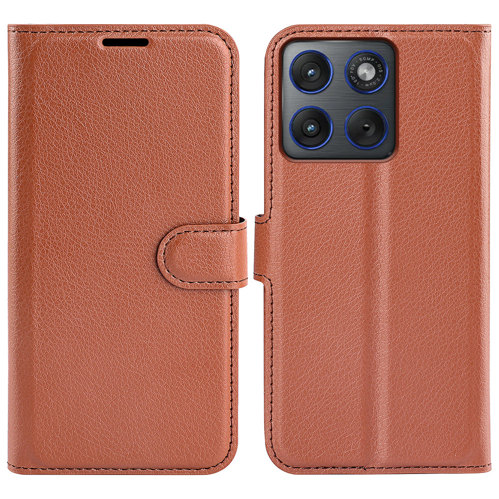 For Motorola Edge 70 5G Case Litchi Texture Shockproof Leather Wallet Phone Cover - Brown
