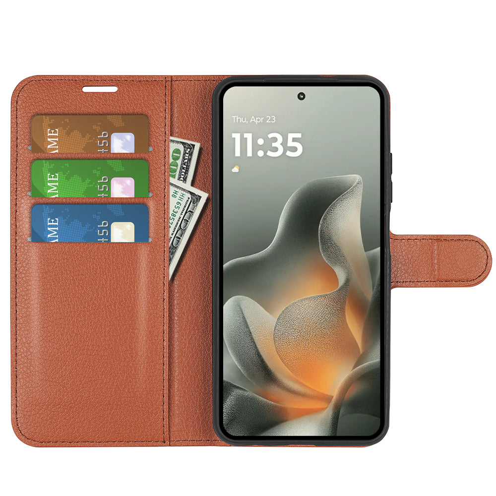 For Motorola Edge 70 5G Case Litchi Texture Shockproof Leather Wallet Phone Cover - Brown