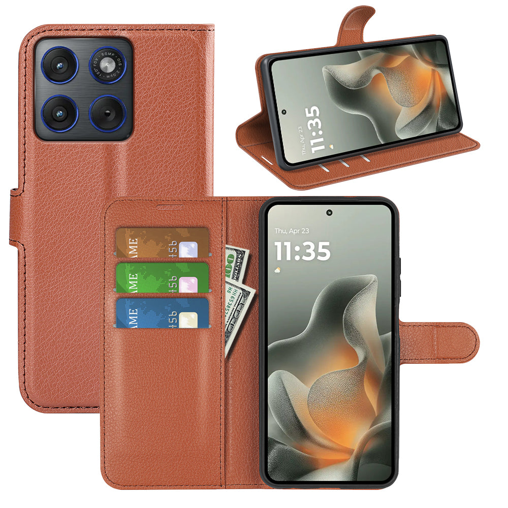 For Motorola Edge 70 5G Case Litchi Texture Shockproof Leather Wallet Phone Cover - Brown