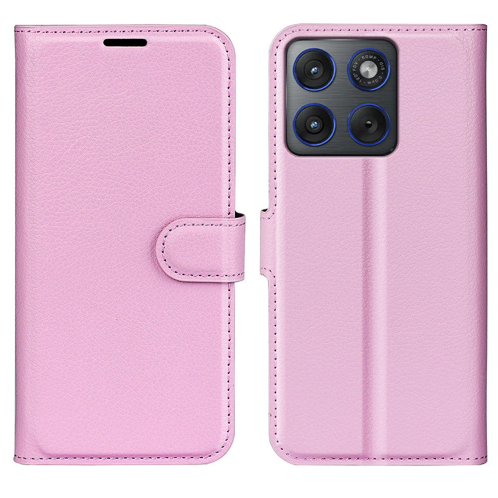 For Motorola Edge 70 5G Case Litchi Texture Shockproof Leather Wallet Phone Cover -  Pink