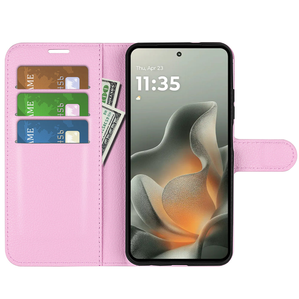 For Motorola Edge 70 5G Case Litchi Texture Shockproof Leather Wallet Phone Cover -  Pink