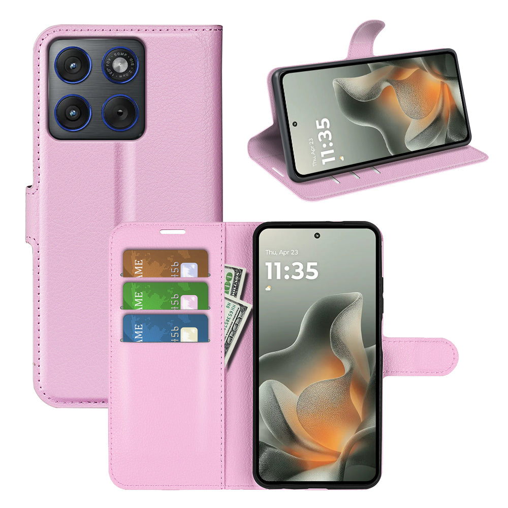 For Motorola Edge 70 5G Case Litchi Texture Shockproof Leather Wallet Phone Cover -  Pink