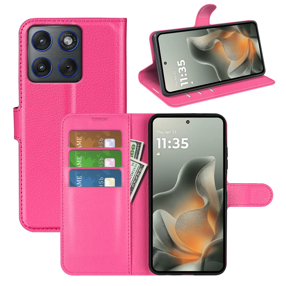 For Motorola Edge 70 5G Case Litchi Texture Shockproof Leather Wallet Phone Cover - Rose Red
