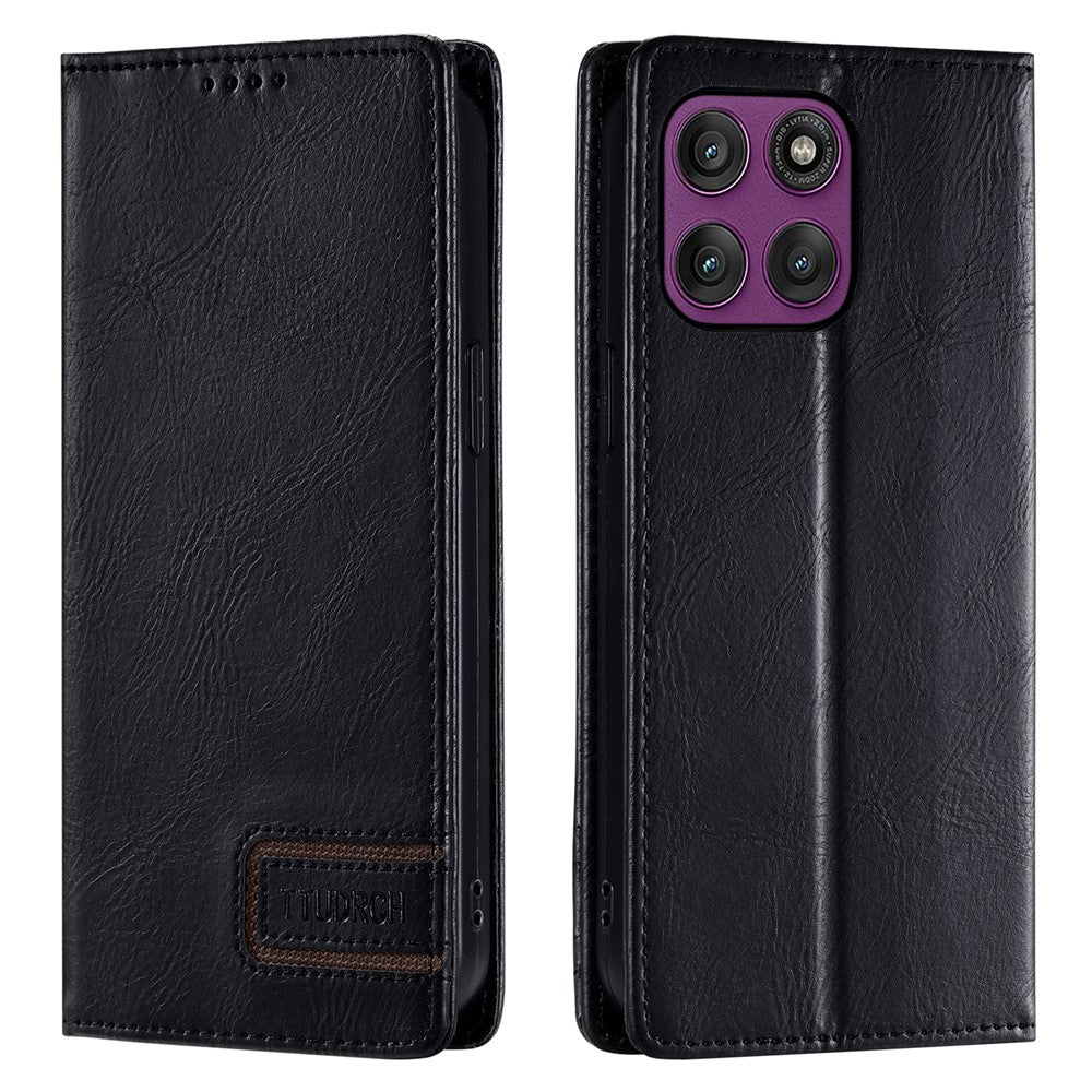 TTUDRCH Style 007 For Motorola Edge 70 5G Leather Case RFID Blocking Wallet Stand Phone Cover - Black