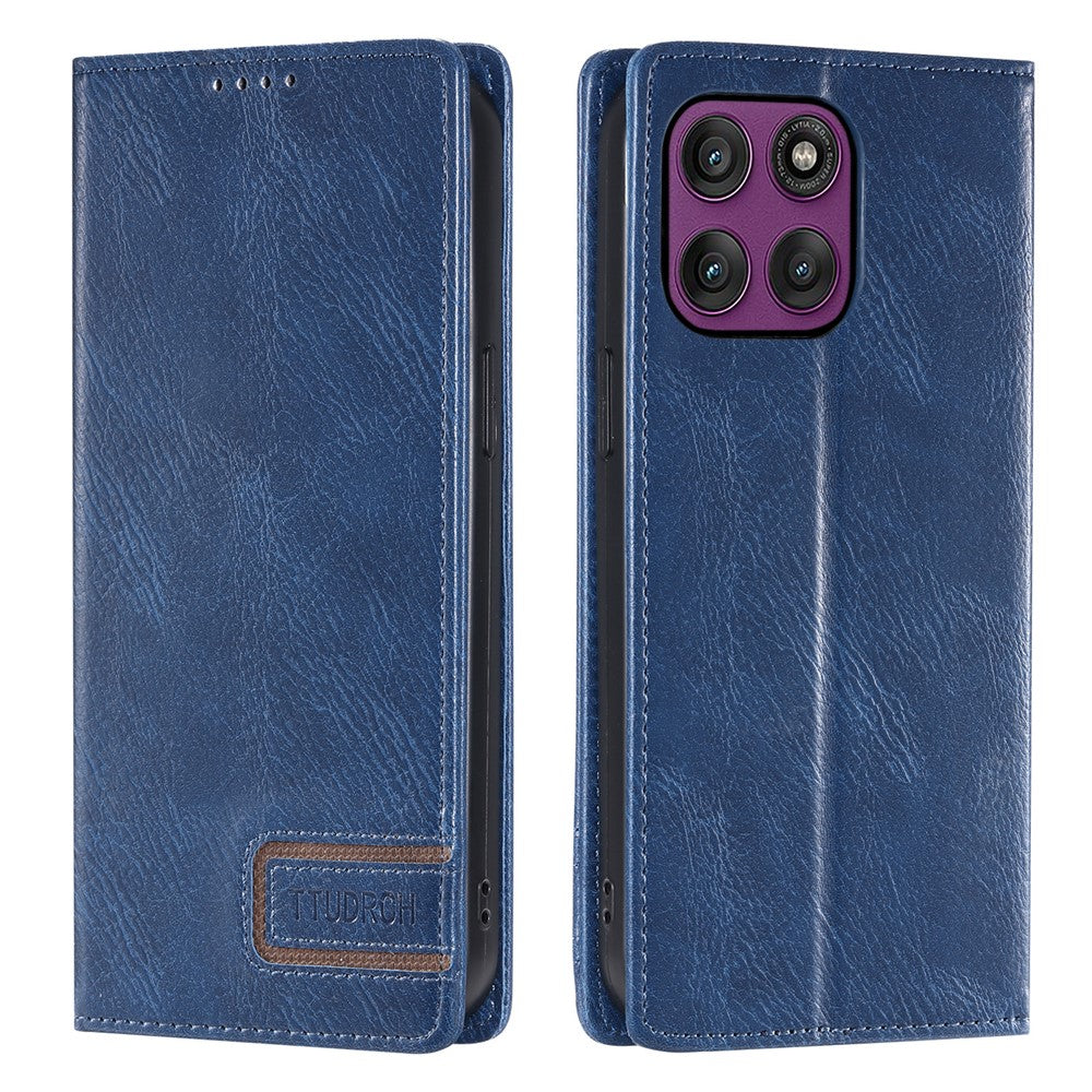 TTUDRCH Style 007 For Motorola Edge 70 5G Leather Case RFID Blocking Wallet Stand Phone Cover - Blue