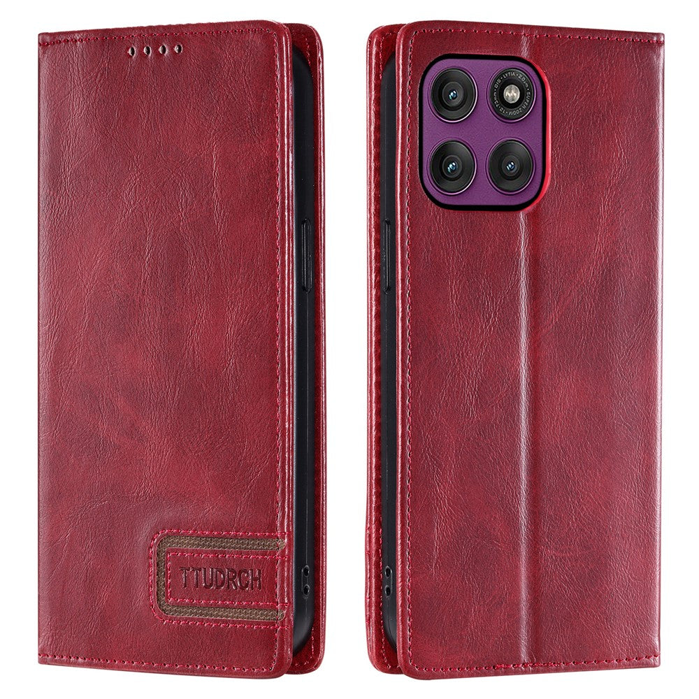 TTUDRCH Style 007 For Motorola Edge 70 5G Leather Case RFID Blocking Wallet Stand Phone Cover - Wine Red