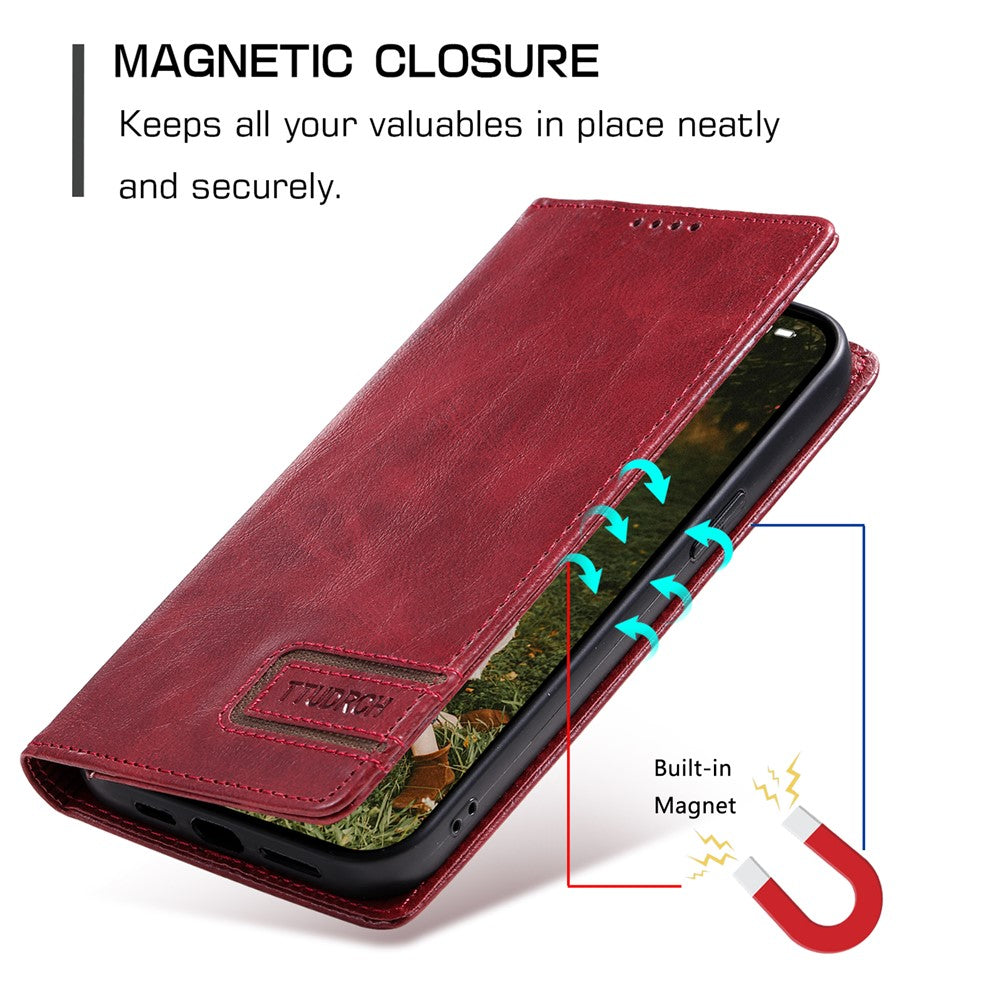 TTUDRCH Style 007 For Motorola Edge 70 5G Leather Case RFID Blocking Wallet Stand Phone Cover - Wine Red