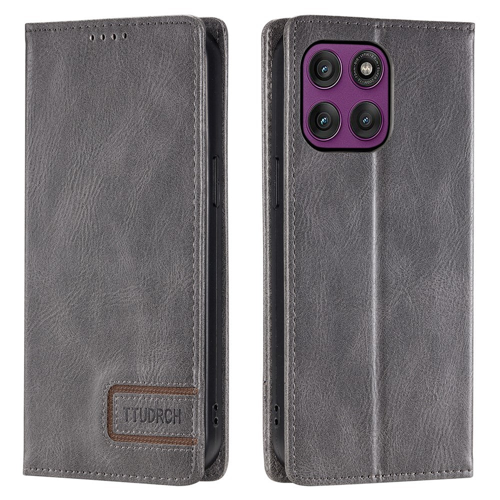 TTUDRCH Style 007 For Motorola Edge 70 5G Leather Case RFID Blocking Wallet Stand Phone Cover - Grey
