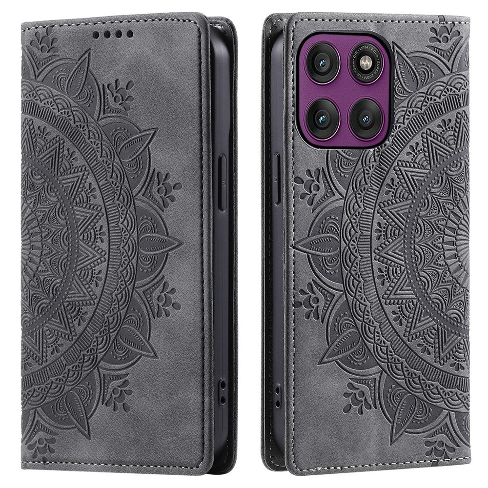 For Motorola Edge 70 5G Case Magnetic Closing Leather Phone Cover Pattern Imprinted - Grey