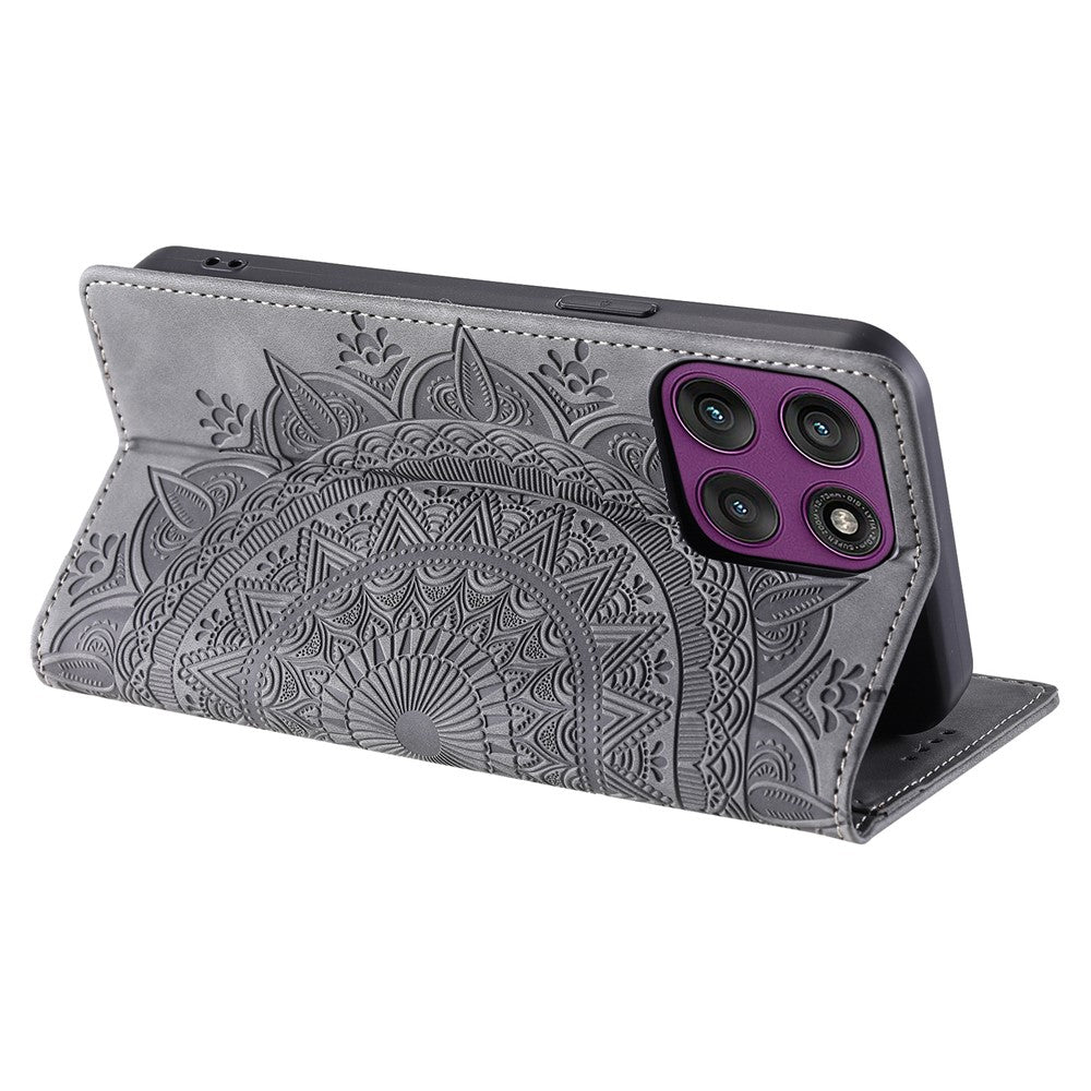 For Motorola Edge 70 5G Case Magnetic Closing Leather Phone Cover Pattern Imprinted - Grey