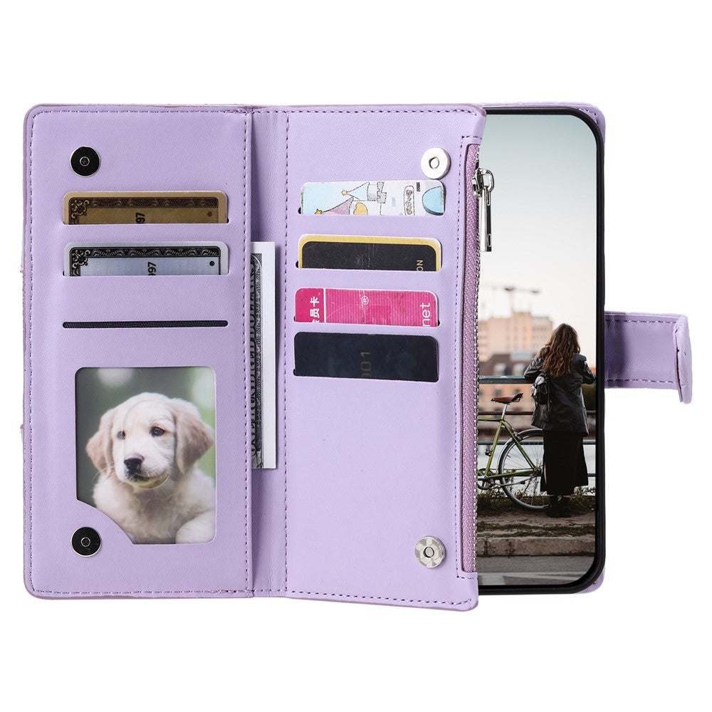 For Motorola Edge 70 5G Case Zipper Pocket Glitter Leather Phone Cover with Wrist Strap - Purple