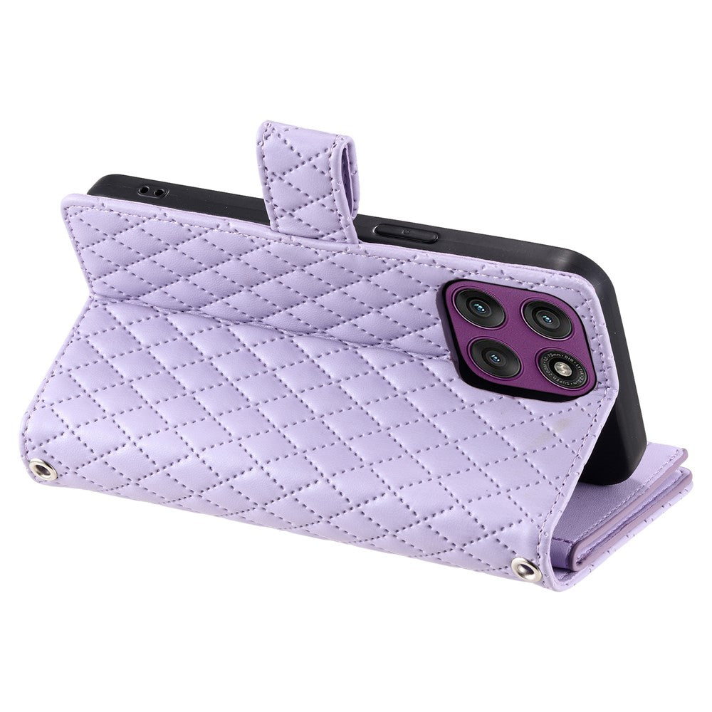 For Motorola Edge 70 5G Case Zipper Pocket Glitter Leather Phone Cover with Wrist Strap - Purple
