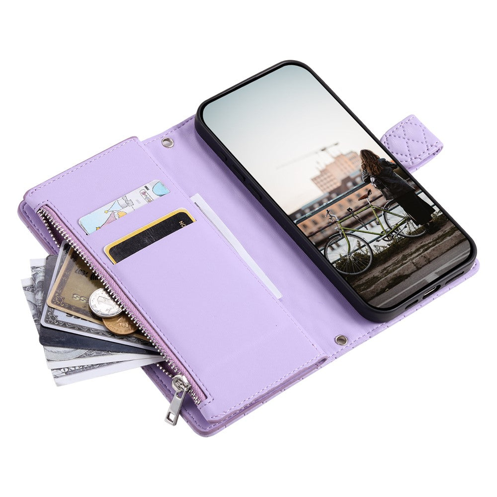 For Motorola Edge 70 5G Case Zipper Pocket Glitter Leather Phone Cover with Wrist Strap - Purple
