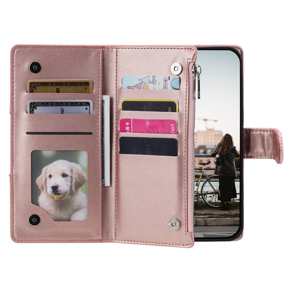 For Motorola Edge 70 5G Case Zipper Pocket Glitter Leather Phone Cover with Wrist Strap - Rose Gold