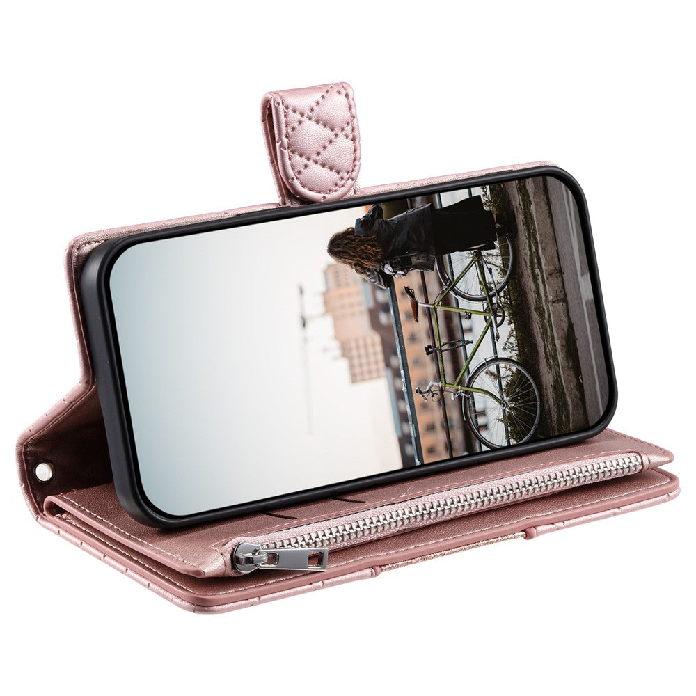 For Motorola Edge 70 5G Case Zipper Pocket Glitter Leather Phone Cover with Wrist Strap - Rose Gold