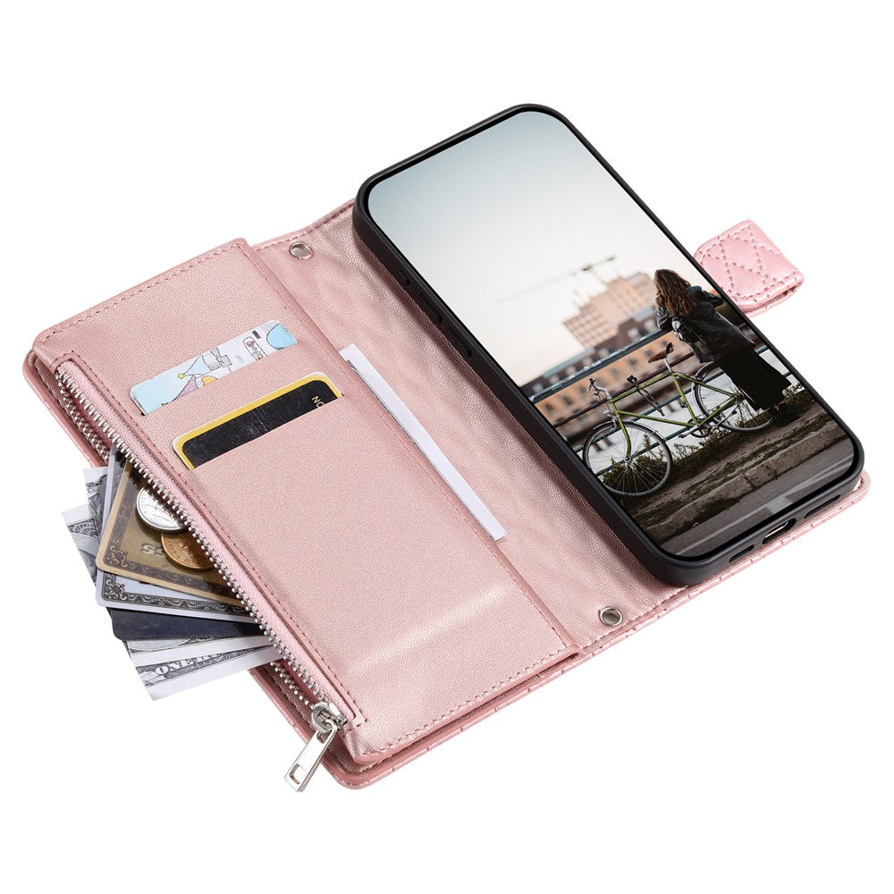 For Motorola Edge 70 5G Case Zipper Pocket Glitter Leather Phone Cover with Wrist Strap - Rose Gold