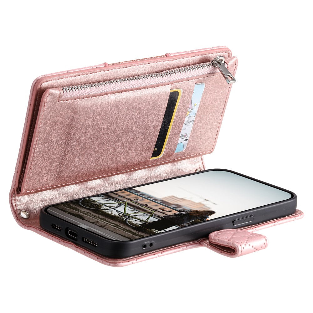 For Motorola Edge 70 5G Case Zipper Pocket Glitter Leather Phone Cover with Wrist Strap - Rose Gold