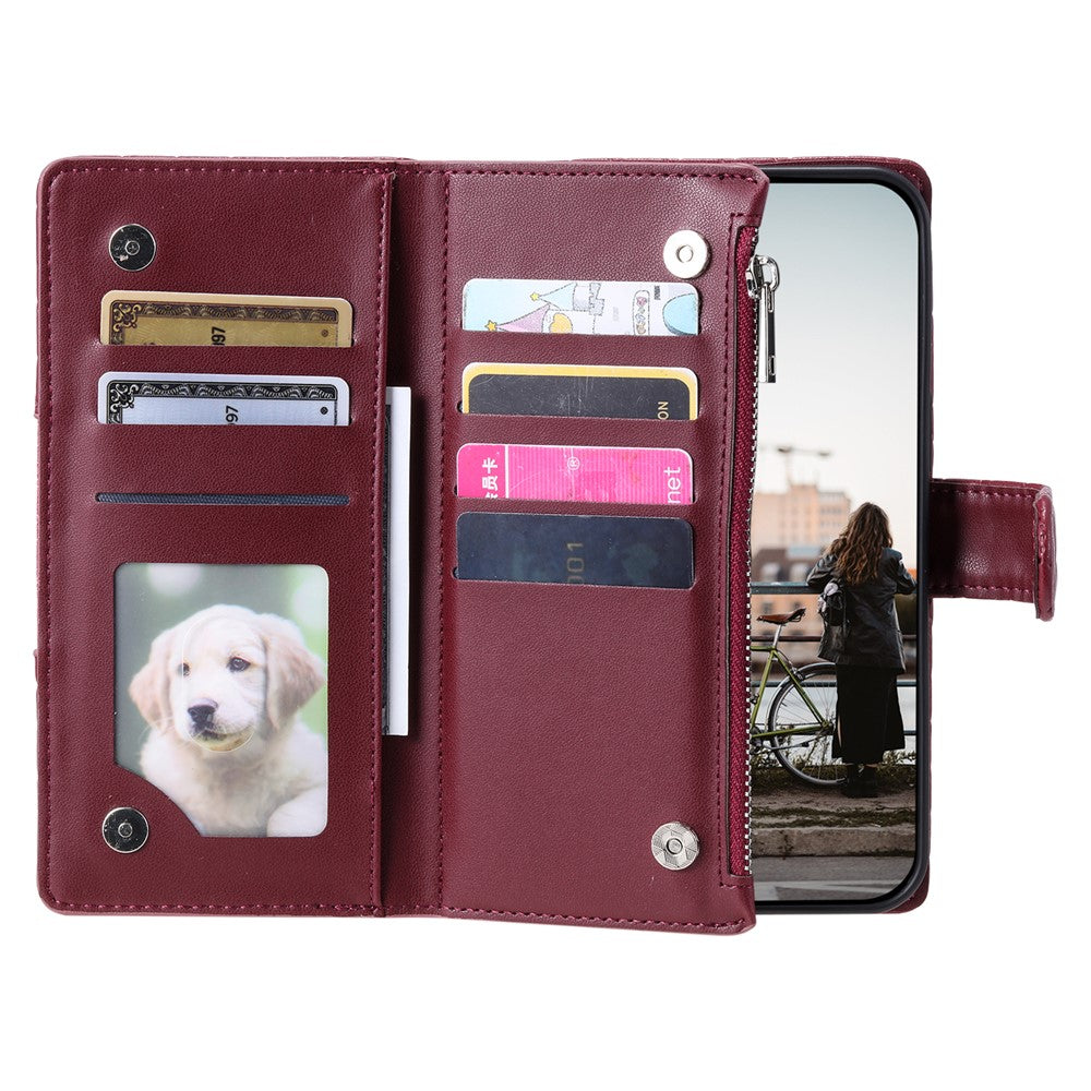 For Motorola Edge 70 5G Case Zipper Pocket Glitter Leather Phone Cover with Wrist Strap - Wine Red