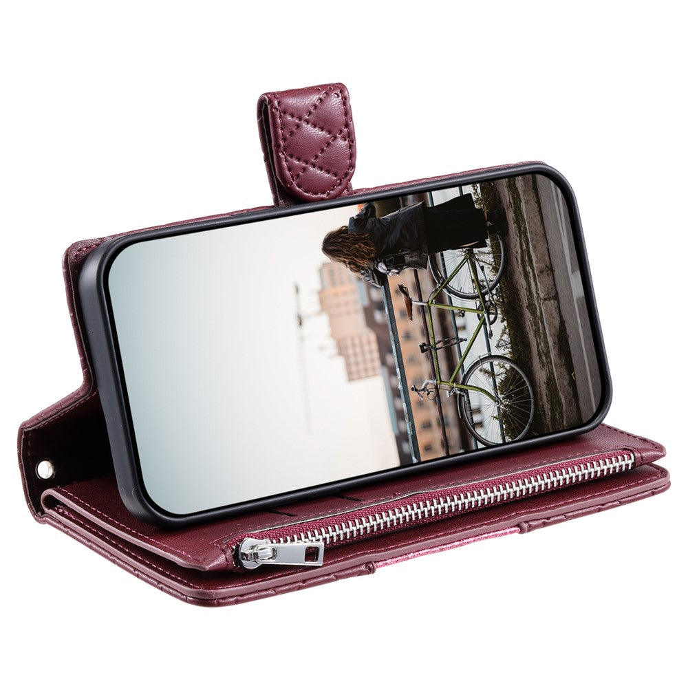 For Motorola Edge 70 5G Case Zipper Pocket Glitter Leather Phone Cover with Wrist Strap - Wine Red