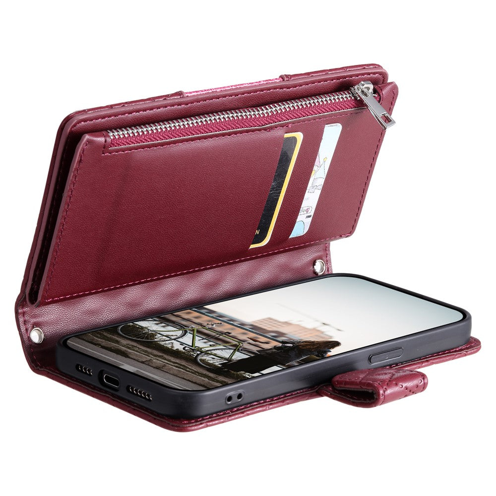 For Motorola Edge 70 5G Case Zipper Pocket Glitter Leather Phone Cover with Wrist Strap - Wine Red