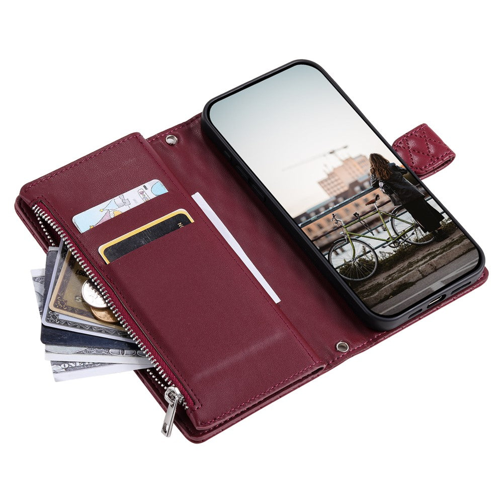 For Motorola Edge 70 5G Case Zipper Pocket Glitter Leather Phone Cover with Wrist Strap - Wine Red