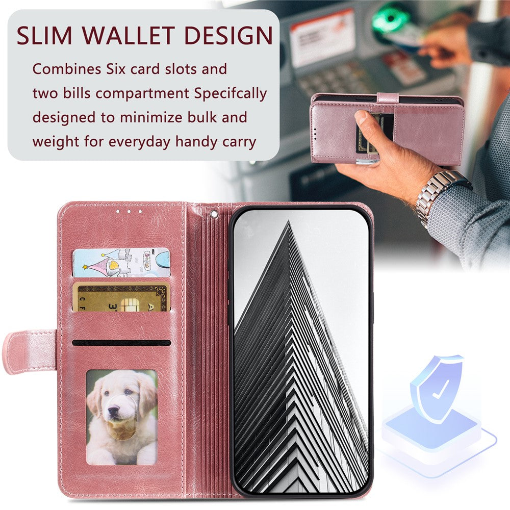 For Motorola Edge 70 5G Case 6 Card Slots PU Leather Anti-Fall Phone Cover with Wrist Strap - Rose Gold
