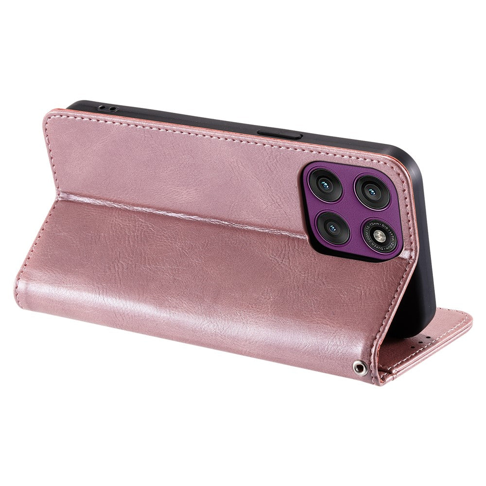 For Motorola Edge 70 5G Case 6 Card Slots PU Leather Anti-Fall Phone Cover with Wrist Strap - Rose Gold