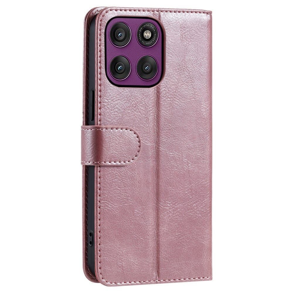 For Motorola Edge 70 5G Case 6 Card Slots PU Leather Anti-Fall Phone Cover with Wrist Strap - Rose Gold