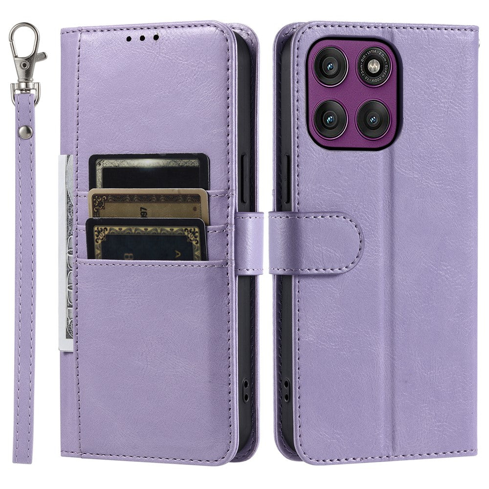 For Motorola Edge 70 5G Case 6 Card Slots PU Leather Anti-Fall Phone Cover with Wrist Strap - Purple