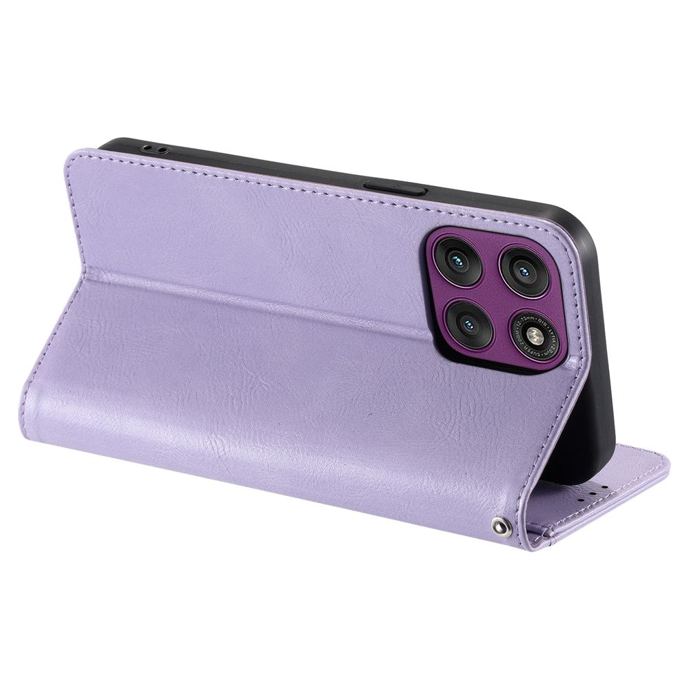 For Motorola Edge 70 5G Case 6 Card Slots PU Leather Anti-Fall Phone Cover with Wrist Strap - Purple