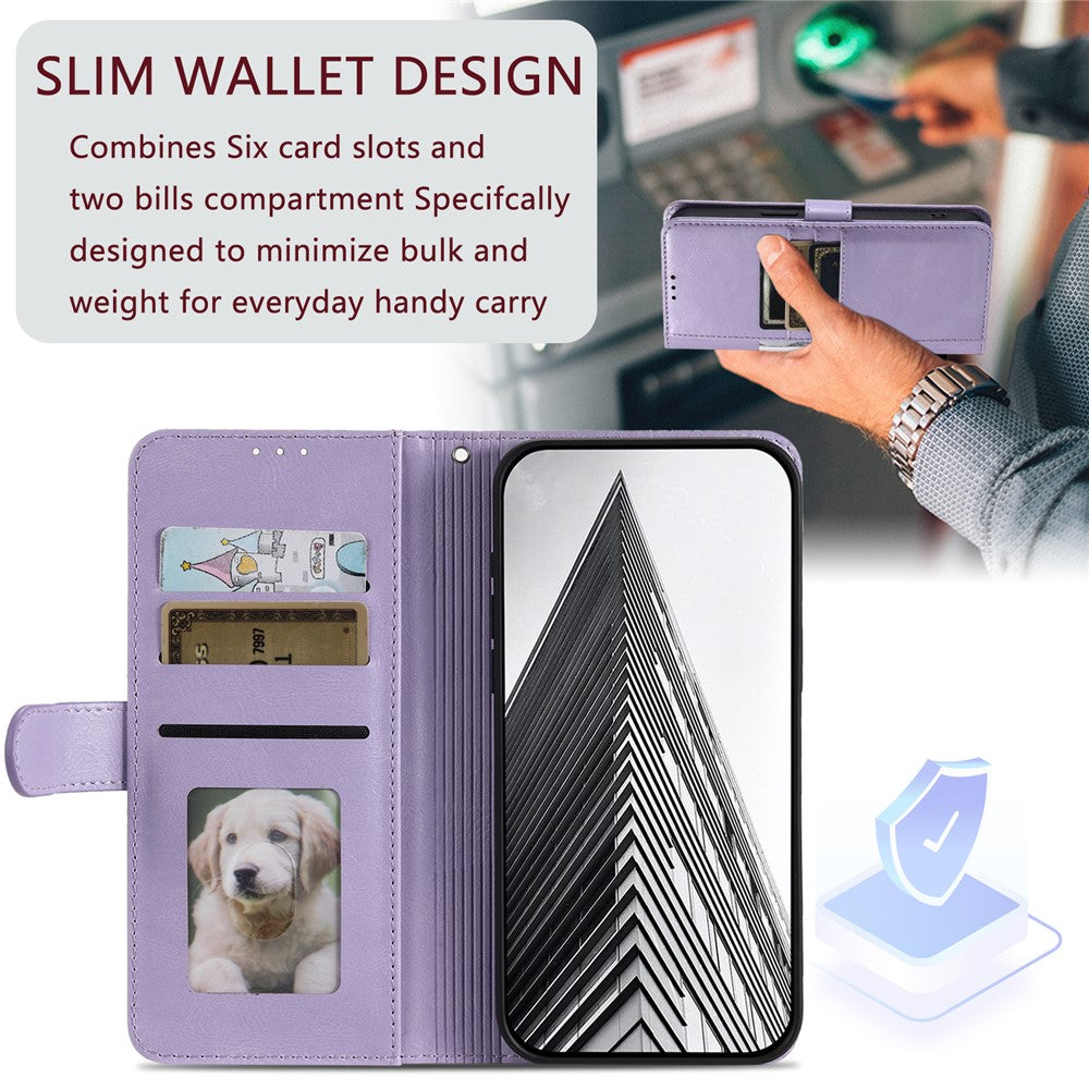For Motorola Edge 70 5G Case 6 Card Slots PU Leather Anti-Fall Phone Cover with Wrist Strap - Purple