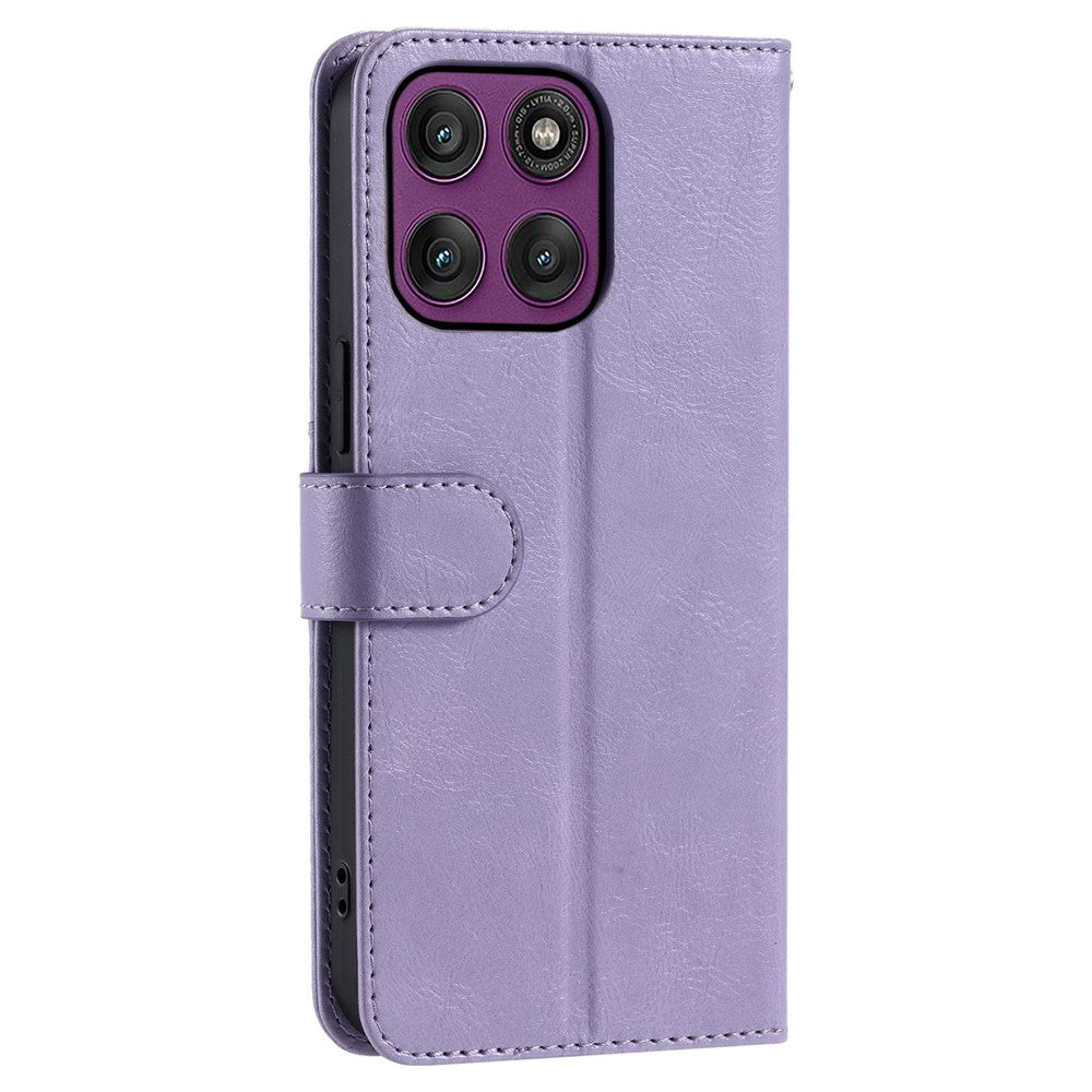 For Motorola Edge 70 5G Case 6 Card Slots PU Leather Anti-Fall Phone Cover with Wrist Strap - Purple