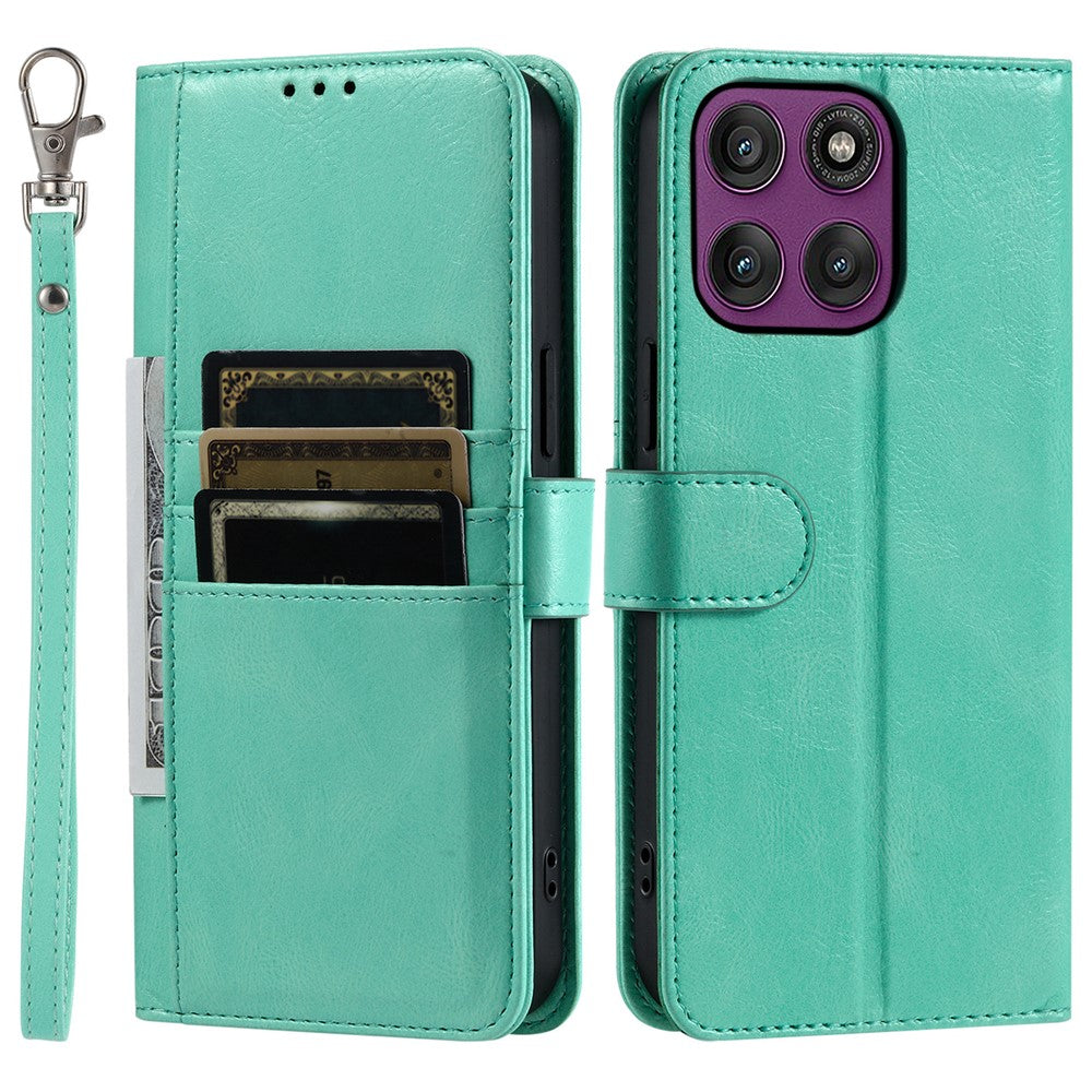 For Motorola Edge 70 5G Case 6 Card Slots PU Leather Anti-Fall Phone Cover with Wrist Strap - Mint Green