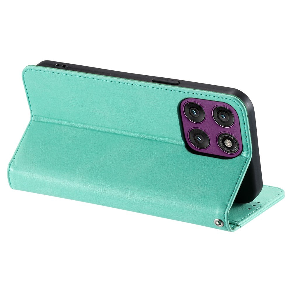 For Motorola Edge 70 5G Case 6 Card Slots PU Leather Anti-Fall Phone Cover with Wrist Strap - Mint Green