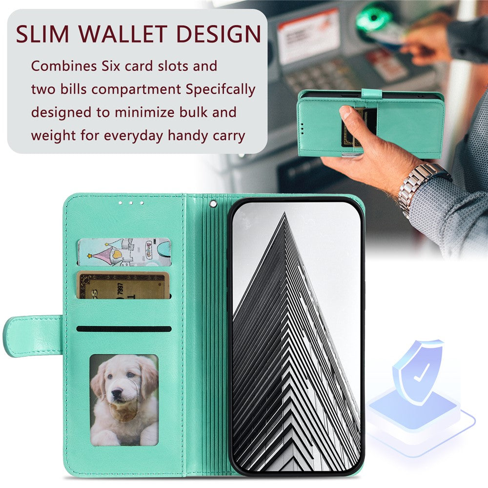 For Motorola Edge 70 5G Case 6 Card Slots PU Leather Anti-Fall Phone Cover with Wrist Strap - Mint Green