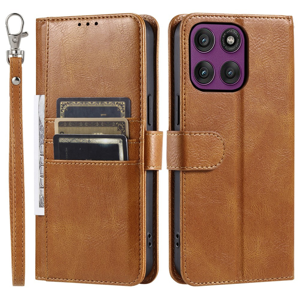 For Motorola Edge 70 5G Case 6 Card Slots PU Leather Anti-Fall Phone Cover with Wrist Strap - Brown