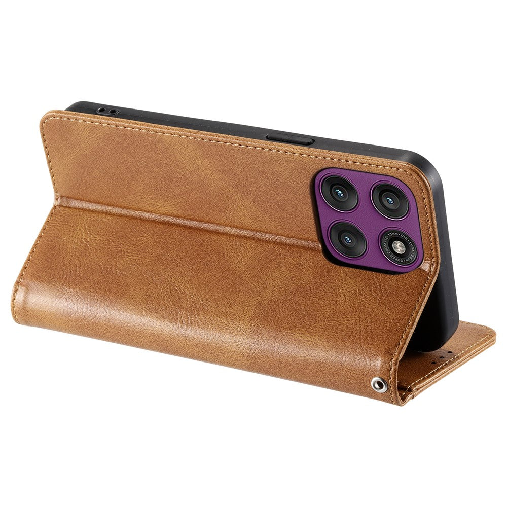 For Motorola Edge 70 5G Case 6 Card Slots PU Leather Anti-Fall Phone Cover with Wrist Strap - Brown