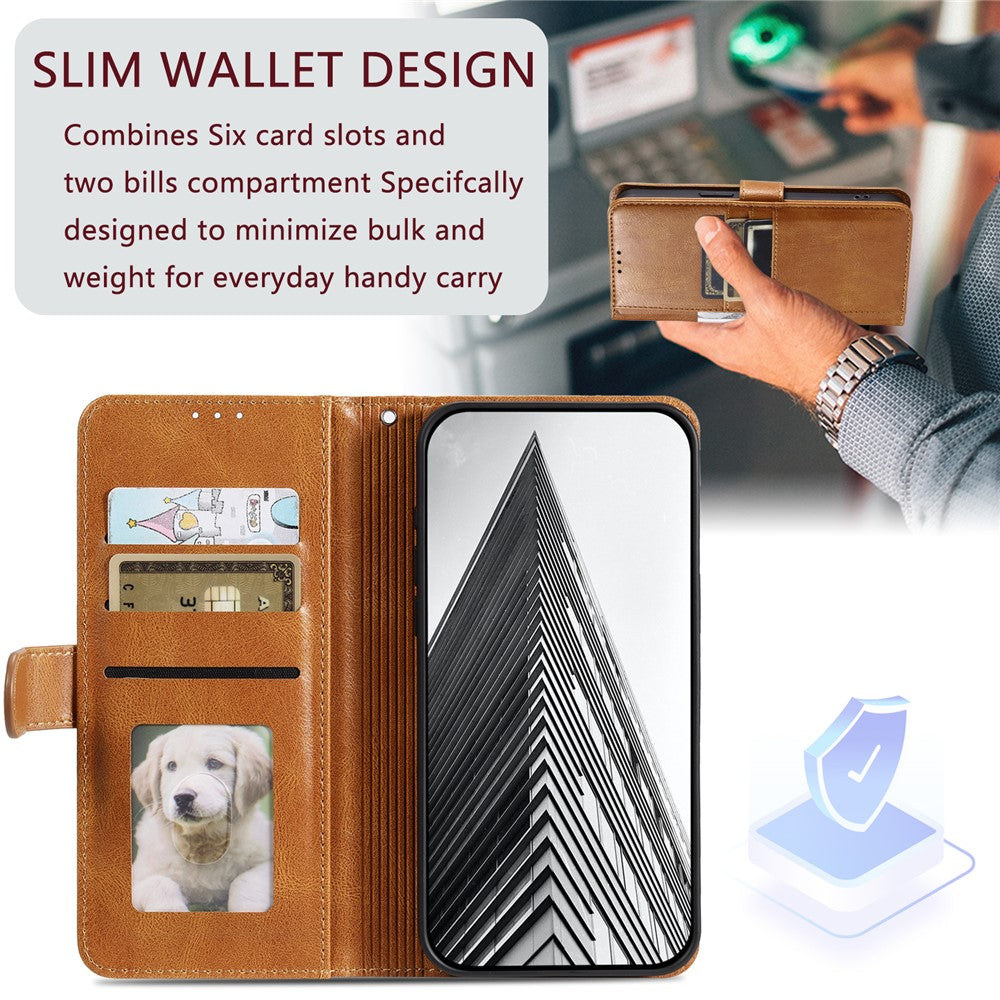 For Motorola Edge 70 5G Case 6 Card Slots PU Leather Anti-Fall Phone Cover with Wrist Strap - Brown