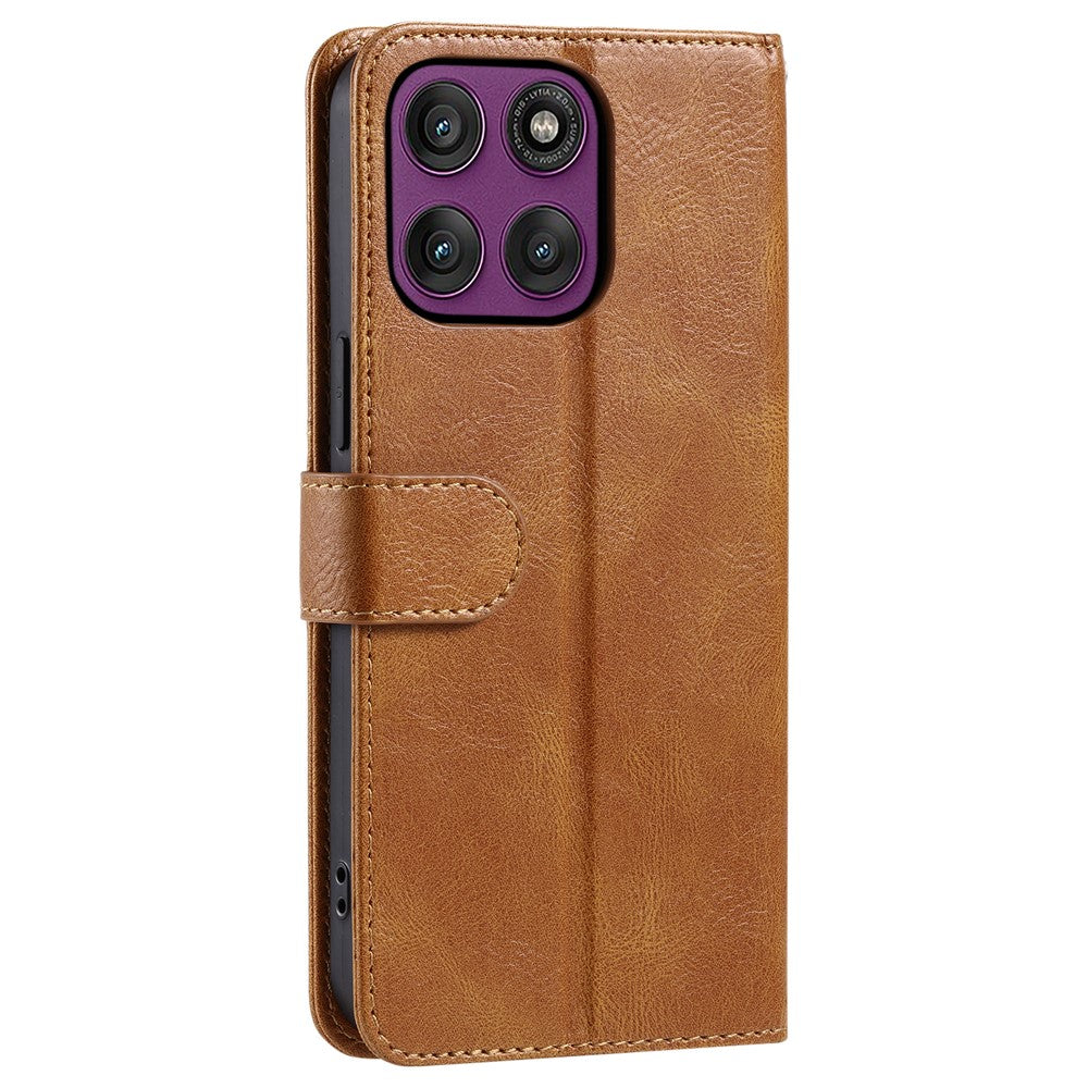 For Motorola Edge 70 5G Case 6 Card Slots PU Leather Anti-Fall Phone Cover with Wrist Strap - Brown