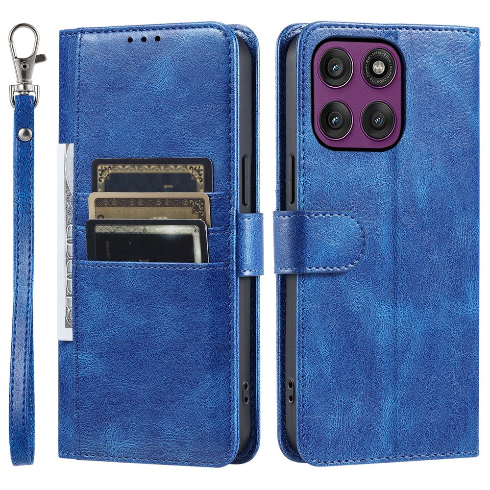 For Motorola Edge 70 5G Case 6 Card Slots PU Leather Anti-Fall Phone Cover with Wrist Strap - Blue