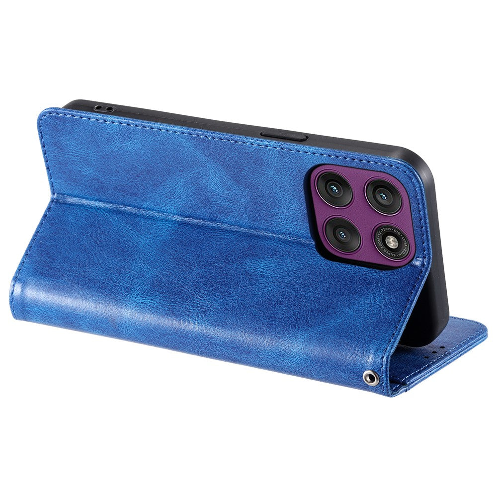 For Motorola Edge 70 5G Case 6 Card Slots PU Leather Anti-Fall Phone Cover with Wrist Strap - Blue
