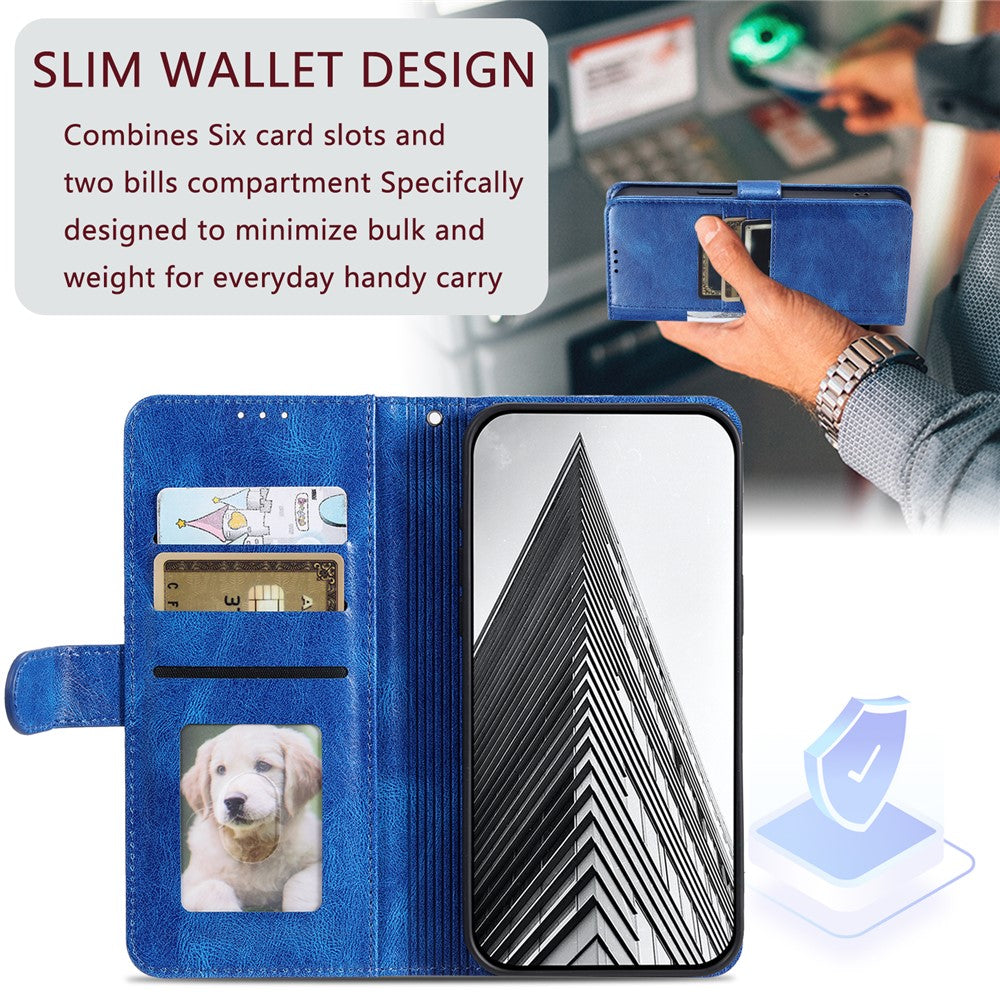 For Motorola Edge 70 5G Case 6 Card Slots PU Leather Anti-Fall Phone Cover with Wrist Strap - Blue