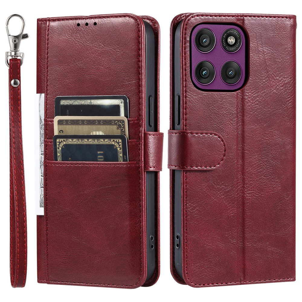 For Motorola Edge 70 5G Case 6 Card Slots PU Leather Anti-Fall Phone Cover with Wrist Strap - Wine Red