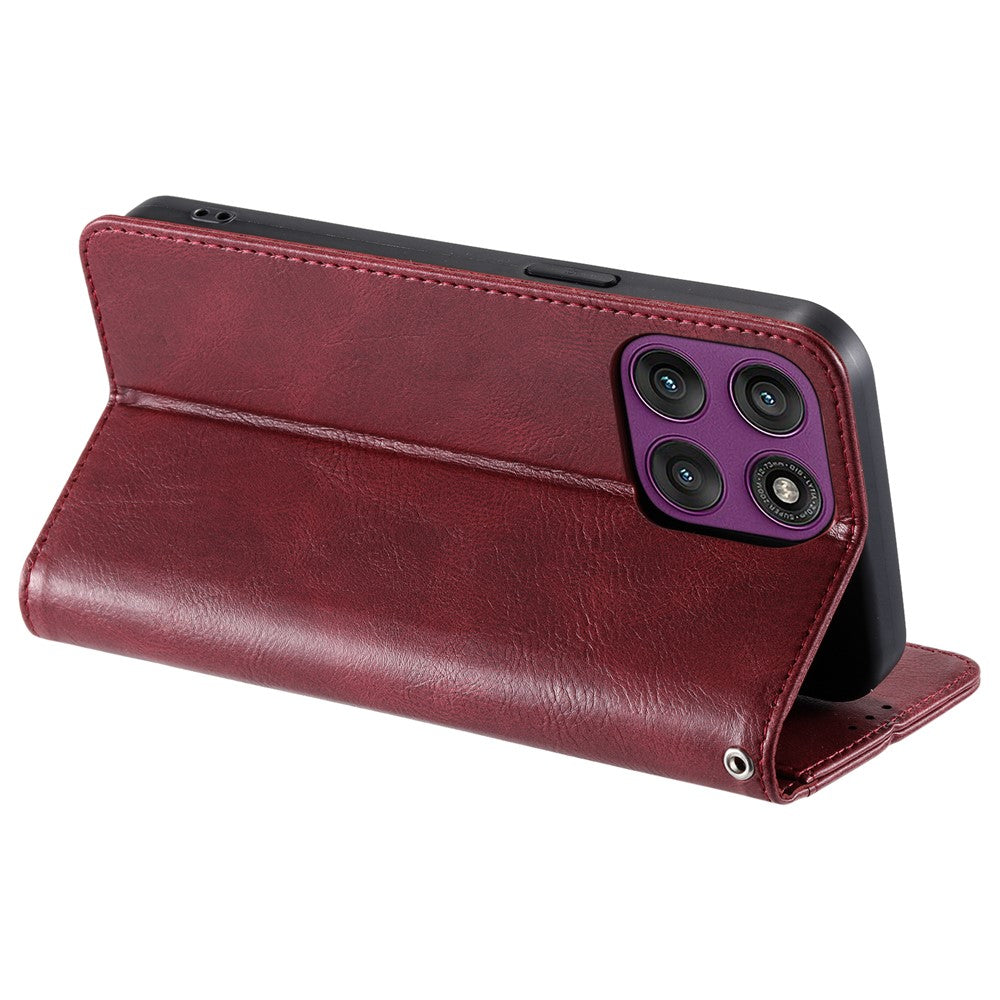 For Motorola Edge 70 5G Case 6 Card Slots PU Leather Anti-Fall Phone Cover with Wrist Strap - Wine Red